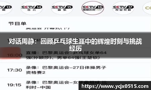 对话周静：回顾乒乓球生涯中的辉煌时刻与挑战经历