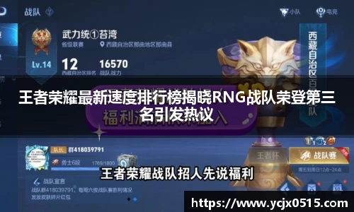 王者荣耀最新速度排行榜揭晓RNG战队荣登第三名引发热议