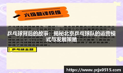 乒乓球背后的故事：揭秘北京乒乓球队的运营模式与发展策略